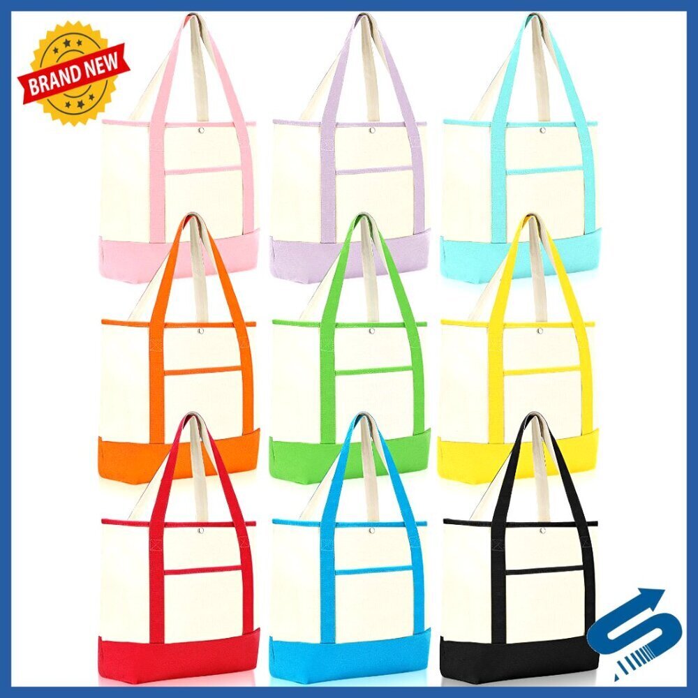 Large Canvas Tote Bags Reusable Grocery Shopping Travel Minimal Chic Blank DIY